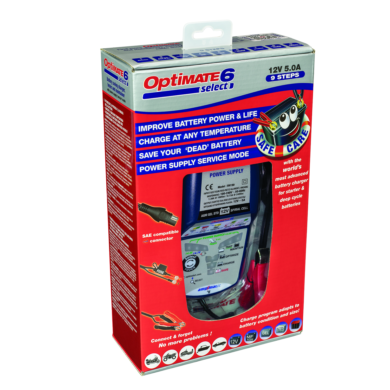 OptiMate 6 Select, 9-step 12V 5A sealed battery saving charger & maintainer