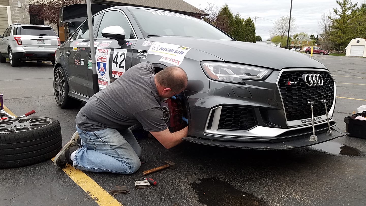 Working on Audi RS3 at One Lap Of America 2019